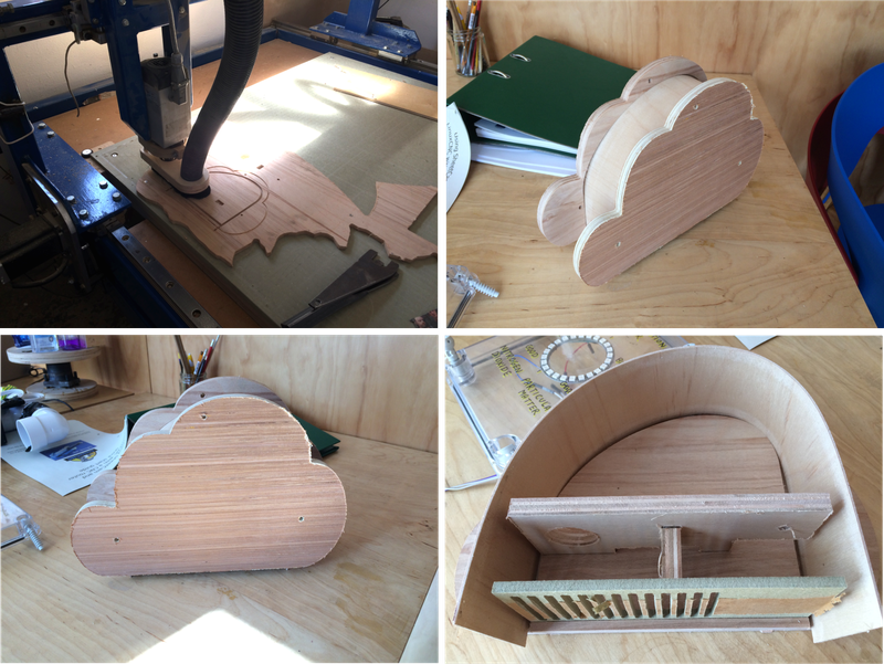 Photo of wood clouds being cut